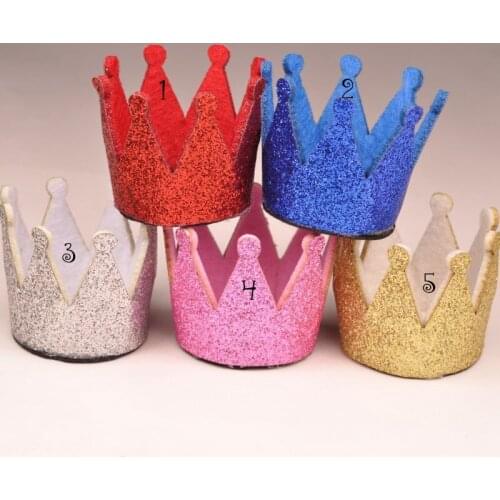50pcs/lot 5colors Newborn Mini Felt Baby Crown For Girls Hair Accessories Handmade Glitter Felt Crown For First Birthday Hat