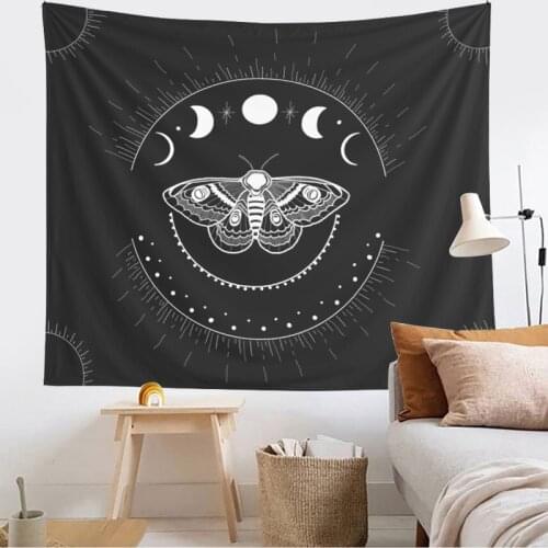 Moon phase tapestry butterfly wall hanging bohemian gypsy psychedelic tapiz black sun witchcraft divination tapestry decoration