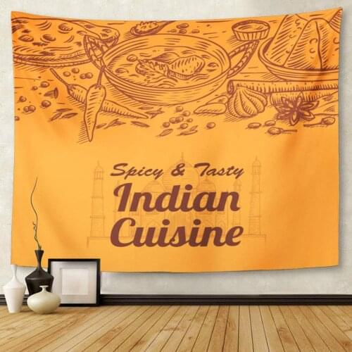 Cuisine of Indian Food and Spices South Curry Masala Tapestry Wall Hanging for Living Room Bedroom Dorm 50x60 inches