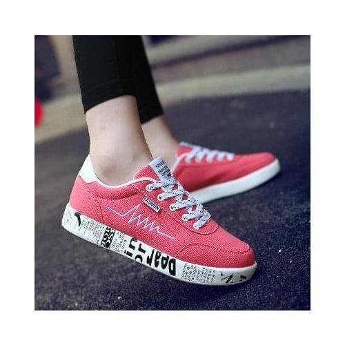 Women Vulcanized Shoes Spring Summer Casual Shoes Ladies Breathable Canvas Sneakers Ladies Graffiti Printed Flat Shoes Plus35-44