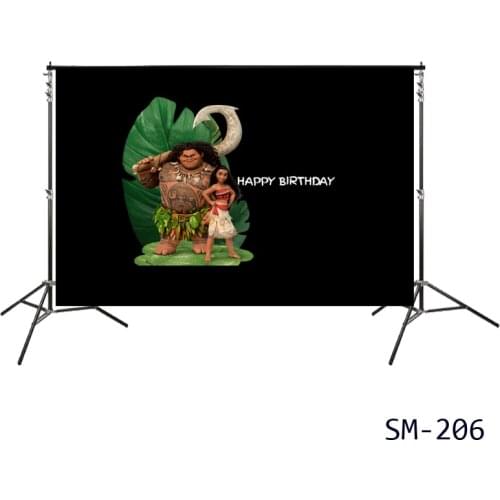 Cute Kids Black Background For Photo Cartoon Moana Backdrops Waialiki Maui Birthday Backdrop Banner Photocall Boda Wall Decors