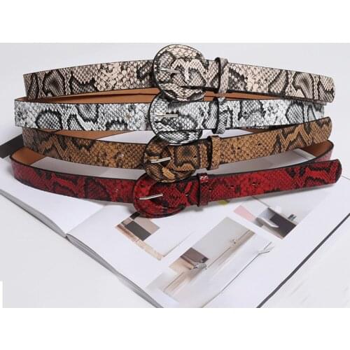 Fashion 2.7cm Wide Snake Skin Belts For Women Female PU Leather Round Pin Buckle Serpentine Jeans Dress Belts