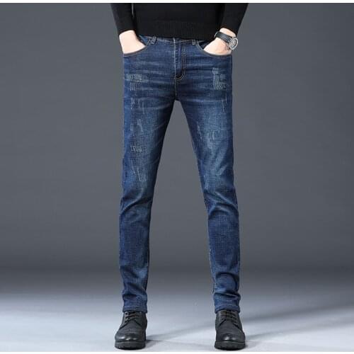 2021 new mens spring autumn fashion high-end brand cotton jeans men casual stretch feet ripped denim trousers distressed jeans