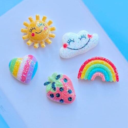 20Pcs New Resin Cute Mixed Mini Cloud Rainbow Flat Back Cabochon Scrapbooking Hair Bow Center Embellishments DIY Accessories J85