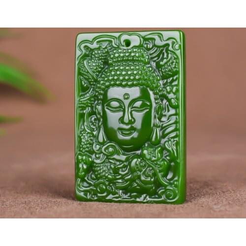Natural Green Jade Dragon Buddha Pendant Necklace Chinese Hand-Carved Charm Jadeite Jewelry Fashion Amulet for Men Women Gifts