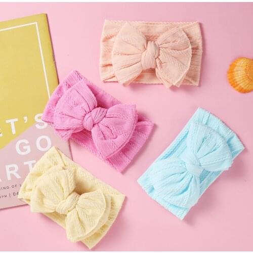 27PC/lot 2020 New Ribbed Nylon Headband,Cable Knit Wide Nylon Bow Headbands for Baby Girls Double Layer Bows Turban Head wraps