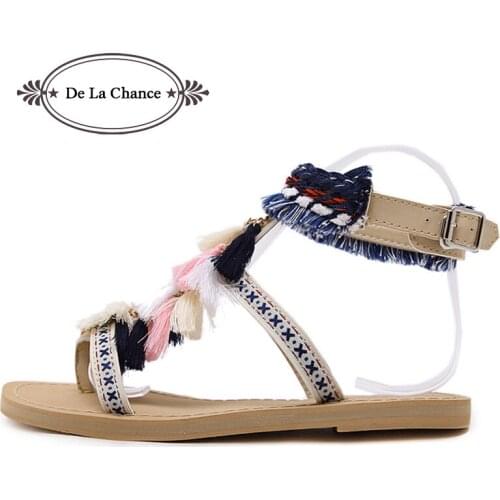 New Tassel Thong Flat Sandals For Women Summer Shoes Ankle Strap Women Sandals Fringe Chain Womens Sandals Gladiator Shoes