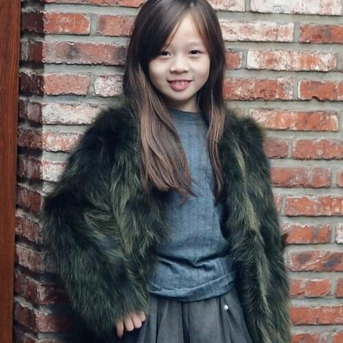 New Autumn Winter Childrens Coat Girls Coat Real Raccoon Fur Outwear Lovely Cute Childrens Clothing Coat Fur Coat