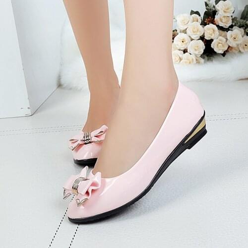 New Flats Women Shoes Woman Patent Leather Low Heels Shallow Slip on Comfortable Bow Knot Casual Shoes Plus Size Leisure Loafers