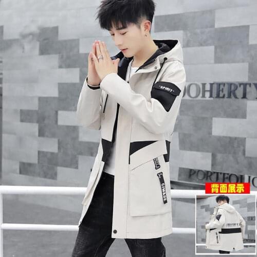 Autumn and winter jacket mens middle and long Korean version of slim jacket mens windcoat casual workwear trend on the clothes
