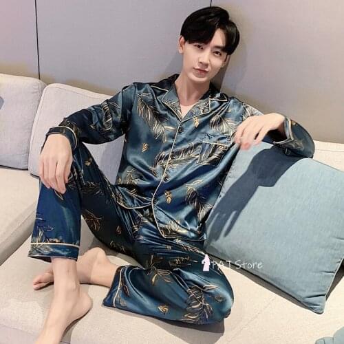 Pajamas for Men Long Sleeve 4XL 5XL Satin Black Silk Pajamas Set 2021 New Home Wear Autumn Pijamas Lounge Wear Men Nightwear