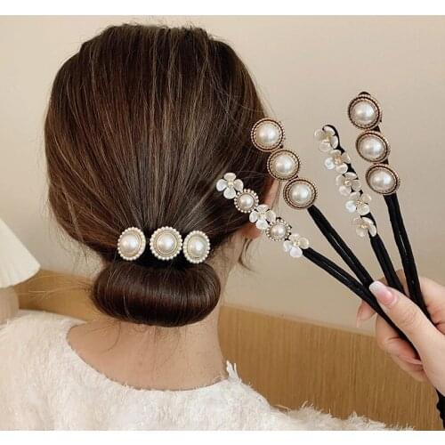 New Pearls Magic Bun Maker Hairbands Donut Pearl Flower Hair Bands Fashion Girls DIY Hairstyle Headband Tools Accessories