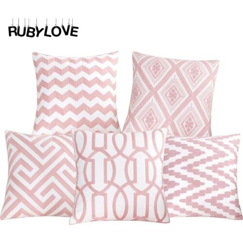 RUBYLOVE 45*45cm Pink Embroidered Cotton Throw Pillow Cushion Cover Case Car Home Sofa Decorative Pillowcase