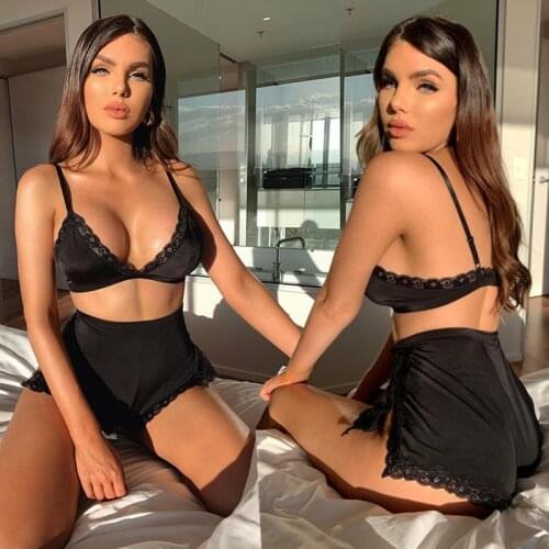 Sexy Lingerie Women Pajama Shorts Set Satin Silk Pajamas Ladies Lounge Wear Femme Babydoll Solid Sleepwear Plus Size Pj Sets