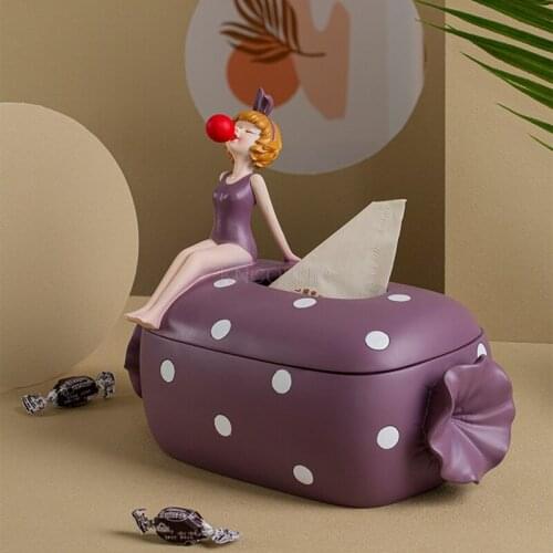 Modern Art Bubble Gum Girl Candy Tissue Box Resin Crafts Childrens Room Decoration Large-capacity Storage Tissue Box Home Decor