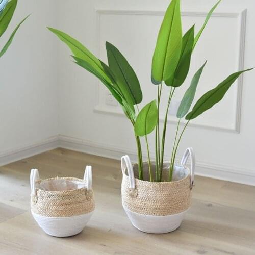 Nordic Handmade Straw Laundry Picnic Toy Storage Basket Macrame Woven Garden Flower Pot Plant Container Planter Home Decoration