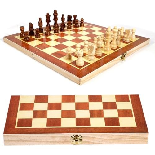 34*34cm Folding Board Wooden International Chess Game Pieces Set Staunton Style Chessmen Collection Portable Board Game Outdoor