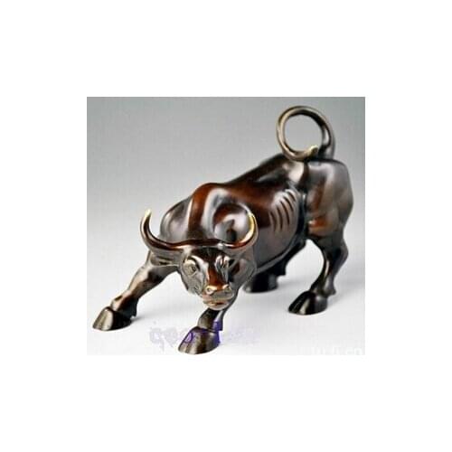 Antique bronze Pure Copper Brass CHINESE crafts decor ation Asian Cobre de Bronze Big Wall Street Bronze Fierce Touro OX 8 inch