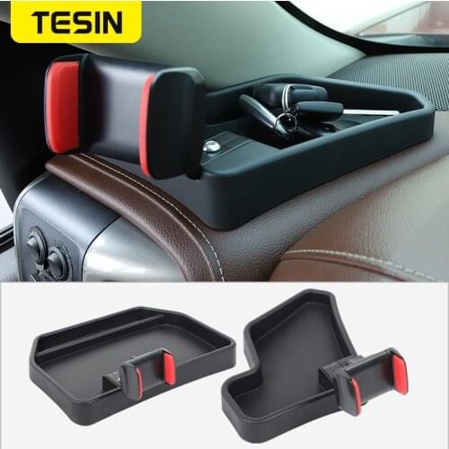 TESIN Car Center Console Storage Box Mobile Phone Holder For Chevrolet Silverado 2019 2020 2021 ABS Car Interior Accessories