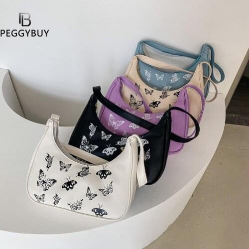 Women Shoulder Underarm Bag Fashion PU Leather Butterfly Printing Purse Handbags Elegant Ladies Handbag Shoulder Bag