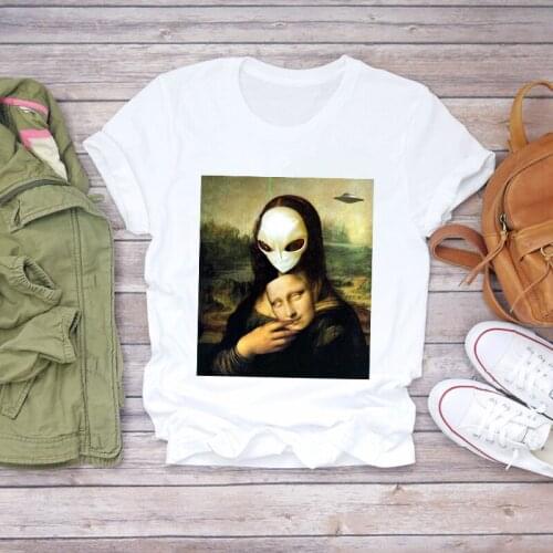 Women Cartoon Alien Funny Painting Vintage Fashion Clothing Summer Shirt T-shirts Top T Graphic Female Ladies Womens Tee T-Shirt