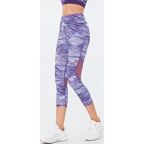 Ladies Energy Seamless Cropped Pants Fitness Yoga Pants Sexy Mesh Gauze Print High Waist Sports Fitness Yoga Wear