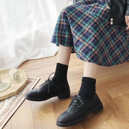 Women Pu Leather Flat Heel Shoes Vintage Oxford Retro Shoes for Woman 2020 British Style Flats Brown Chaussures Femme U19-05