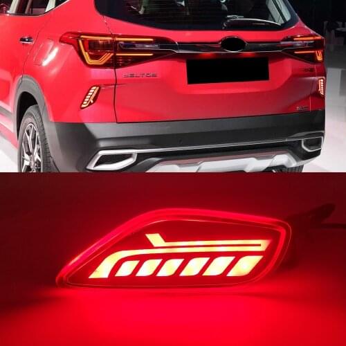 Car flashing 1Set For Kia Seltos 2019 2020 2021 Car LED Reflector Tail Light Rear Bumper Light Rear Fog Lamp Brake Light