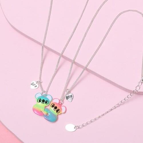 1Pair Cute Colorful Raccoon Shape Pendant Chain Best Friends Necklace Friendship Childrens Jewelry Gift For Girls