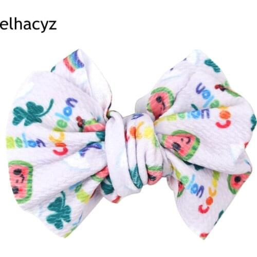 1PC Hot Sale 4.5'' Print Waffle Fabric Hair Bow Clip For Girls Trendy Hairpins Soft Elastic Headband Kids DIY Hair Accessories