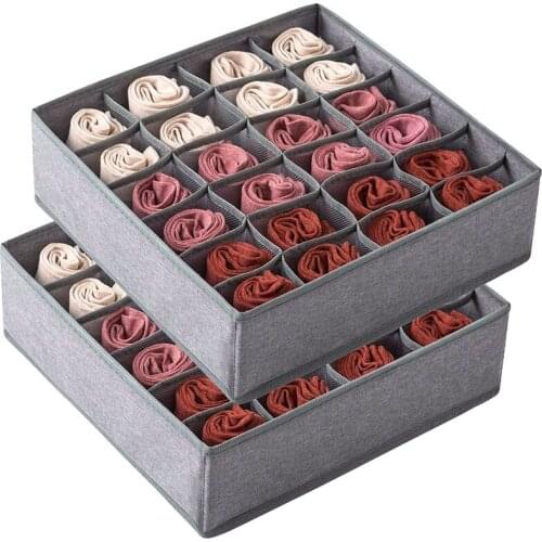2 Pack Closet Socks Organizer Drawer Divider, 24 Cell Collapsible Closet Cabinet Organizer Underwear Storage Boxes for Storing S