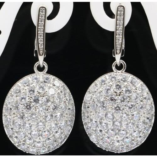 34x11mm SheCrown Pretty Created Pink Morganite CZ Womans Wedding Silver Earrings