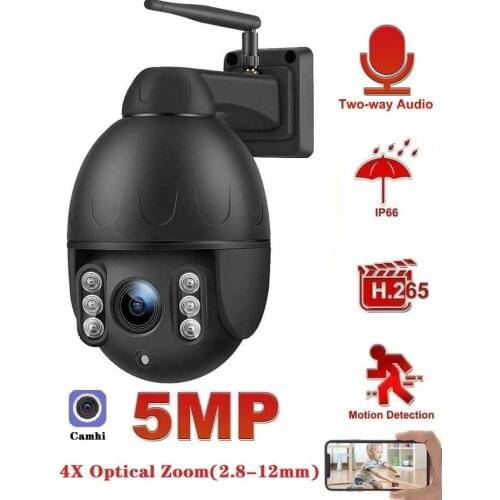 Security IR Dome Wireless Auto Tracking PTZ Camera Humanoid WIFI 5MP IP Camera 4X Optical Zoom 2-Way Audio SD P2P 25FPS ONVIF