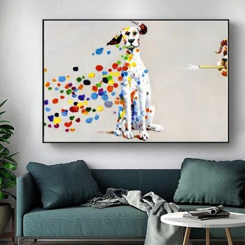 Abstract Colorful Dog Canvas Paintings on The Wall Art Pictures Animals Posters and Print for Living Room Decor No Frame