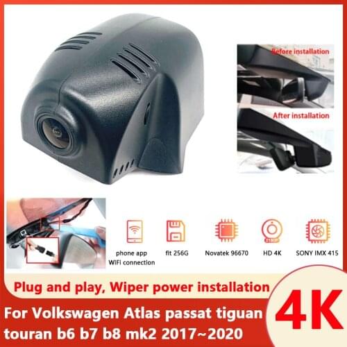 4K Easy Installation Car Wifi Dash Camera Video Recorder camera For Volkswagen Atlas passat tiguan touran b6 b7 b8 mk2 2017~2020