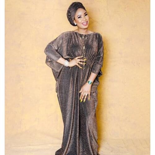 Velvet Golden Latest Maxi Dresses For Women Half Bat Sleeve Solid Ladies African Clothes Modest Dubai Muslim Fashion Plus Size