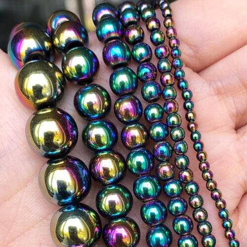 Natural Stone Beads Rainbow Plated Hematite Beads 2 3 4 6 8 10mm For Jewelry Making DIY Charms Bracelet Accessories 15''inches