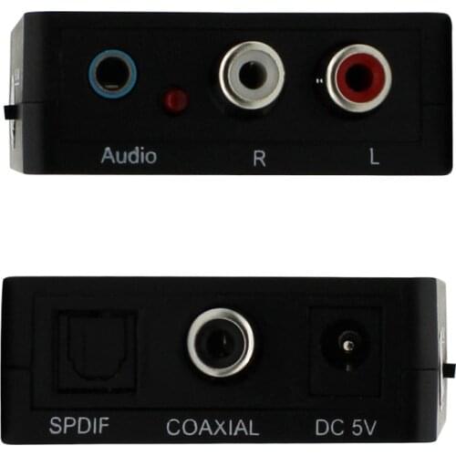Digital to Analog Audio Decoder Converter Adapter Coaxial/Optical Toslink SPDIF to Stereo 3.5mm Jack or L/R RCA Audio Black