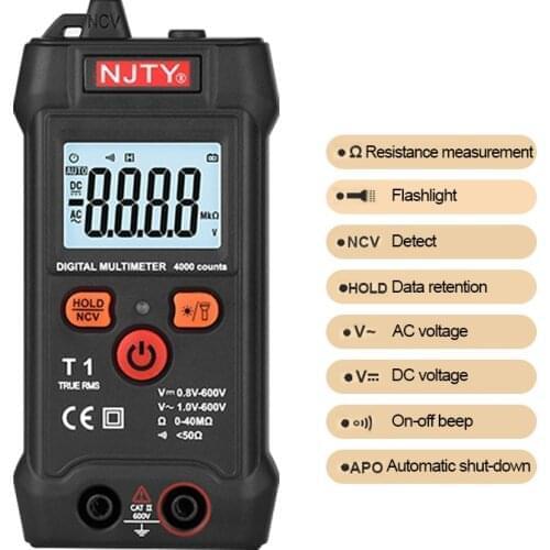NJTY Mini Digital Multimeter 600V Voltmeter AC DC True RMS NCV Portable Multi-functional Multimeter 4000Counts Voltage Tester
