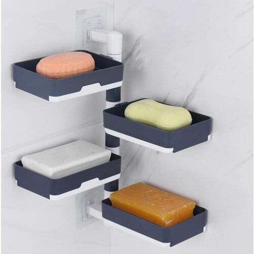 Bathroom soap holder Rotatable Punch Free Wall-mounted Draining Water Soap Storage Box Rack 4-Tier Soap Dish Storage Rack Shelf