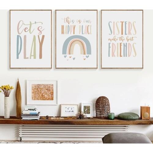 Baby Bedroom Wall Art Print Cartoon Rainbow Letter Quote Poster Canvas Painting Decoration Boy Girl Picture Kids Room Decor Art