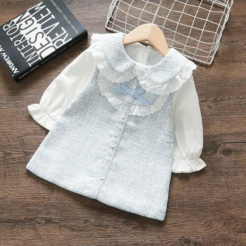 Children Dress Lantern Sleeve A-line Peter Pan Collar Kid Autumn Clothes Girls Party Princess Dress Kids Clothing For Party 0-3Y