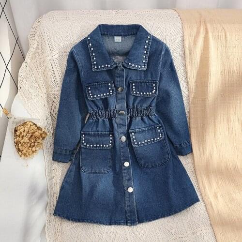 Denim Dresses for Baby Girls Kids Long Sleeve Dresses Teenagers Casual Spring & Autumn Clothes for 6 8 10 12 14 Years 2021