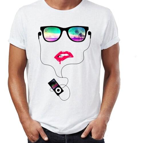 New Mens Short Sleeve t-shirt Neon Lights Music City Fashion Tshirt Harajuku Streetwear Cool Tees Tops