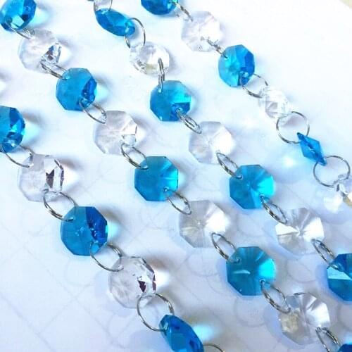 5meters /Lot 14mm crystal Octagon Beads Transparent+Aquamarine Garand Strands Crystal Chandelier Parts Diy Curtain Decoration