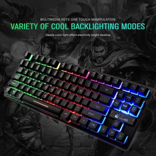 K16 87 Keys Game Keyboard USB Wired Mechanical Feeling 7 Colors Backlight Gaming Keyboard 87 Keyboard Gaming Tastaturmaus