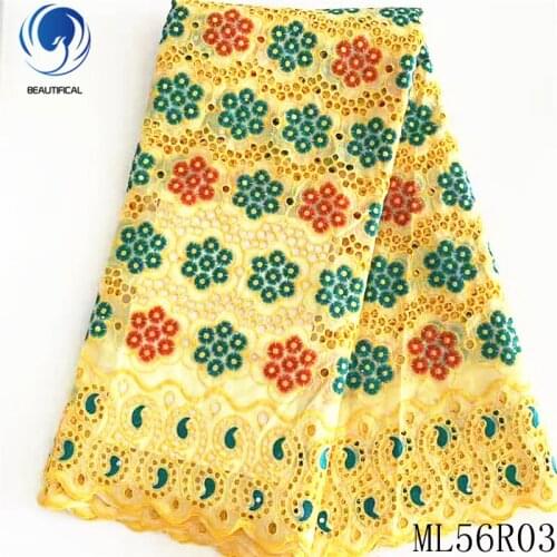 BEAUTIFICAL Nigerian lace fabrics 5yards voile lace fabric with stones Hot sale embroidery punch lace fabric for dress ML56R03