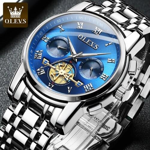 Top Brand OLEVS Luxury Quartz Mens Watch Luminous Waterproof Stainless Steel Watch Mens Calendar Business Multi-Function Watch
