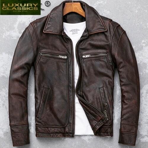 Fashion Winter Autumn Leather Jacket Men Vintage Casaul Motorcycle Jackets Brown Mens Clothing Cow Leather Veste Homme LW