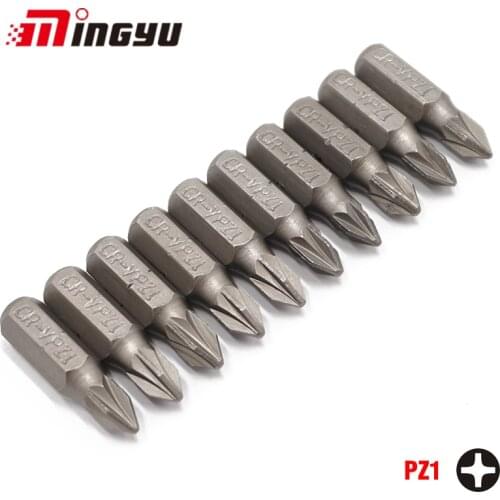 10Pcs 1/4" 25mm Pozidriv PZ1 Screwdriver Bit Set Repair Tools ScrewdriversKit Hex Shank Drill Bit For Power Household Hand Tools